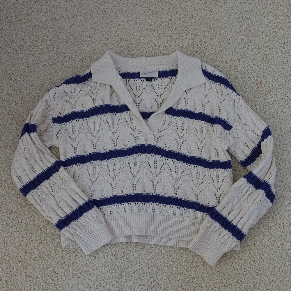 Universal Thread Blue and White Striped Collared Sweater
